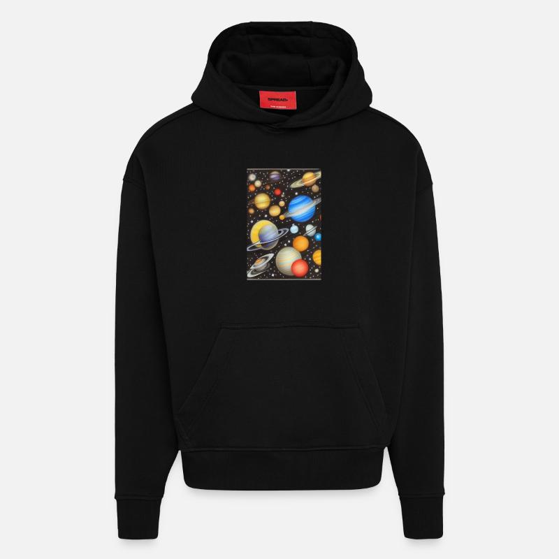 Space and planets - Hoodie- made by SPREAD  - SOLID BLACK