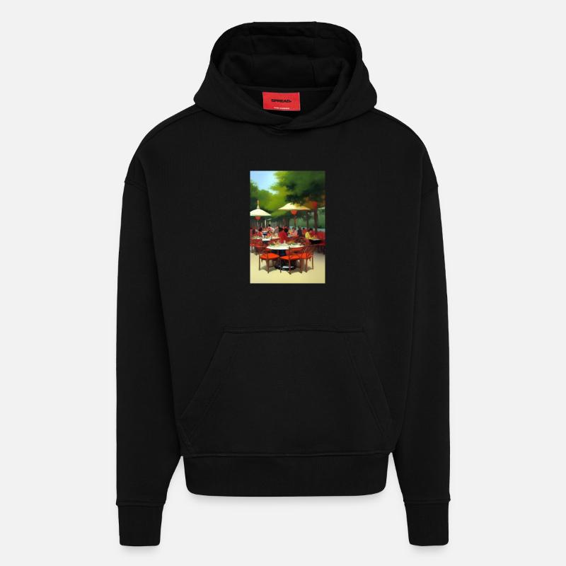 Café asiatique en plein air - Sweat à capuche bio épais oversize fabriqué en UE - SOLID BLACK