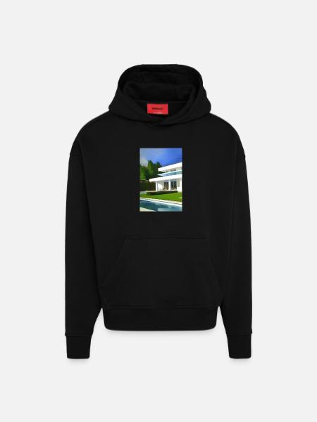 White villa with pool - Hoodie- made by SPREAD - SOLID BLACK