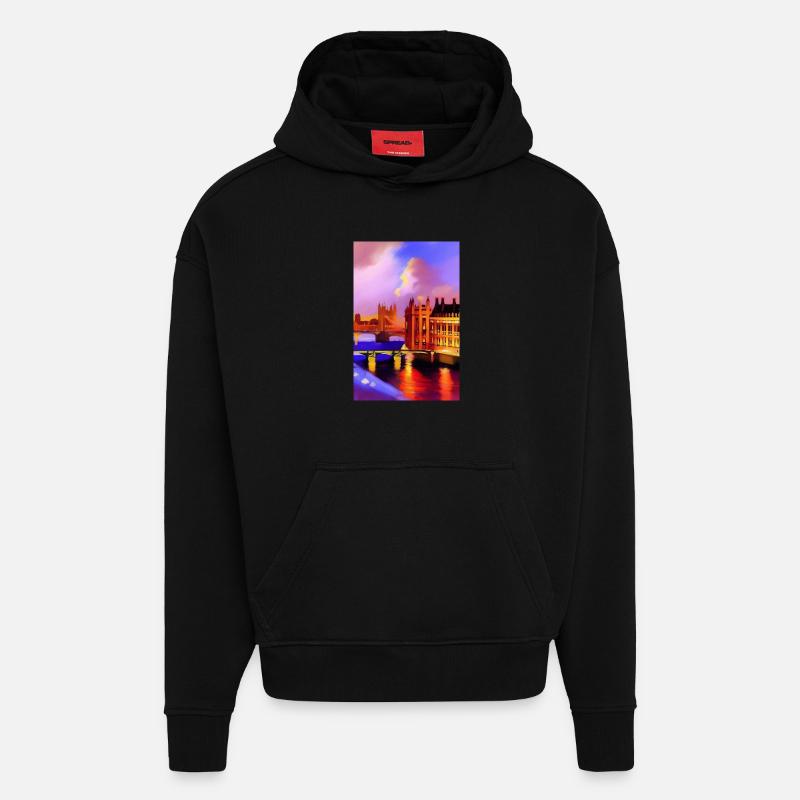 Ponts à Londres - Sweat à capuche bio épais oversize fabriqué en UE - SOLID BLACK