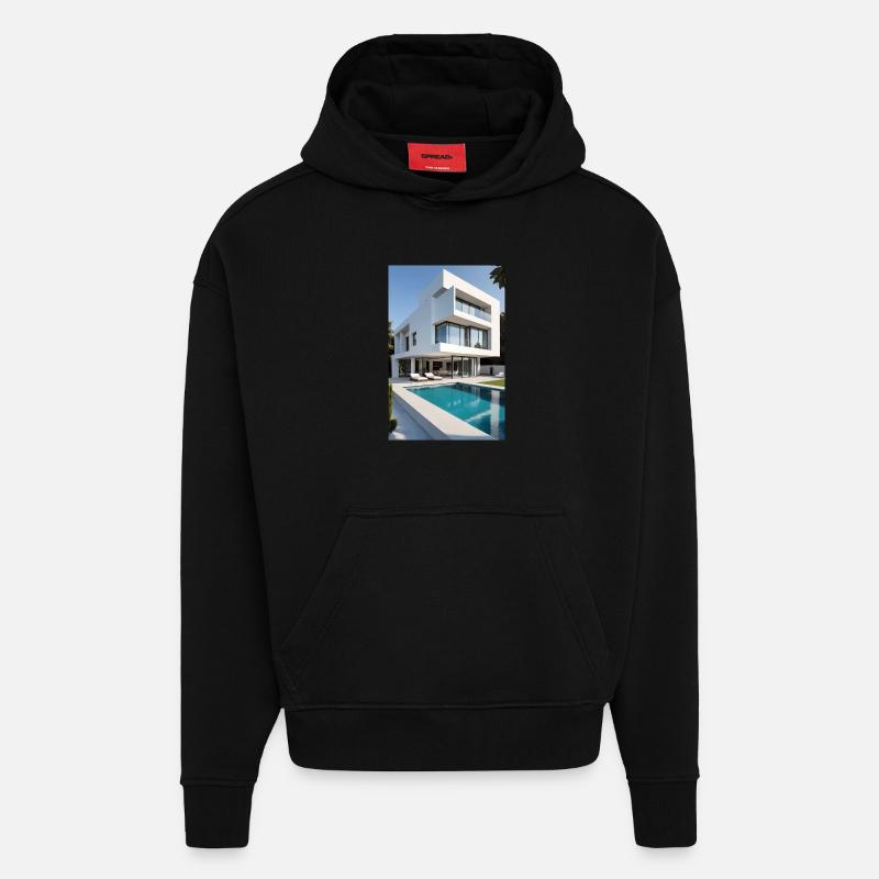 Weiße Villa mit Pool - Hoodie- made by SPREAD  - SOLID BLACK