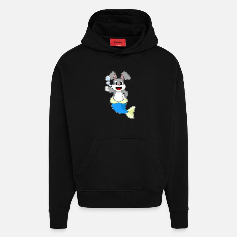 Sirène lapin - Sweat à capuche bio épais oversize fabriqué en UE - SOLID BLACK