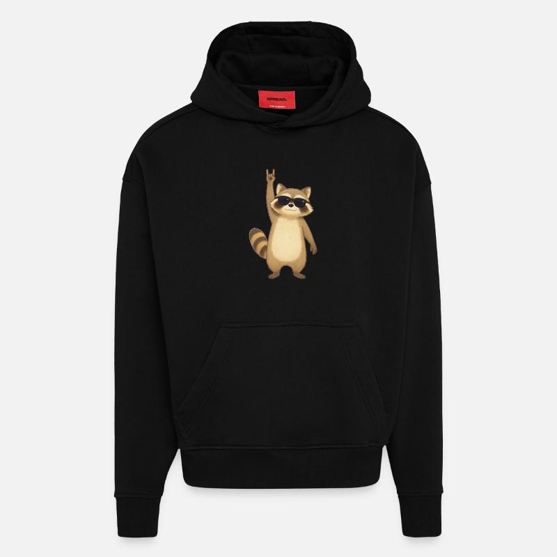 Bascule rétro raton laveur - Sweat à capuche bio épais oversize fabriqué en UE - SOLID BLACK