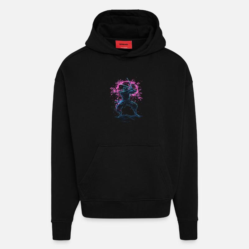 Samurai Sakura Tornado japan - Hoodie- made by SPREAD - SOLID BLACK