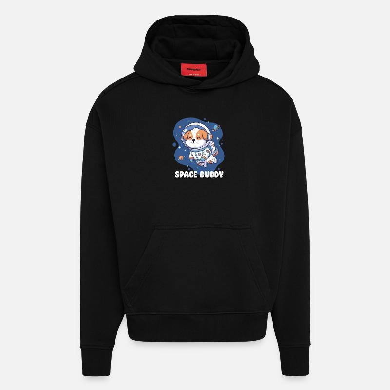 Chien astronaute compagnon de l’espace - Sweat à capuche bio épais oversize fabriqué en UE - SOLID BLACK