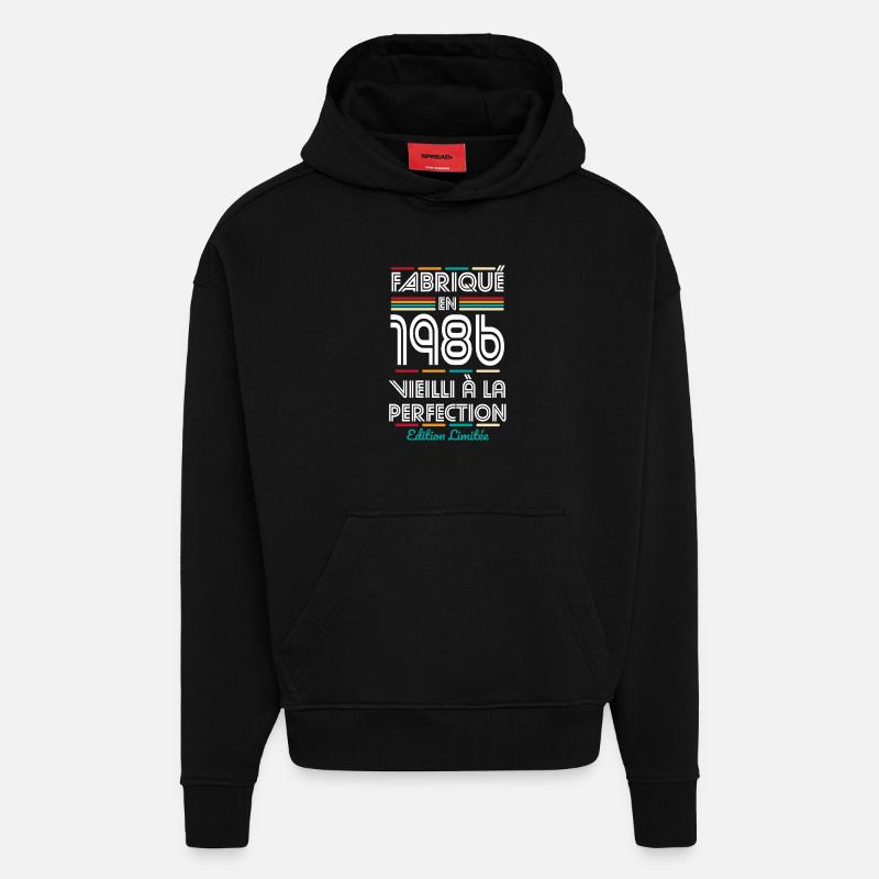 1986 – Hergestellt – Perfekt gereift - Hoodie- made by SPREAD  - SOLID BLACK