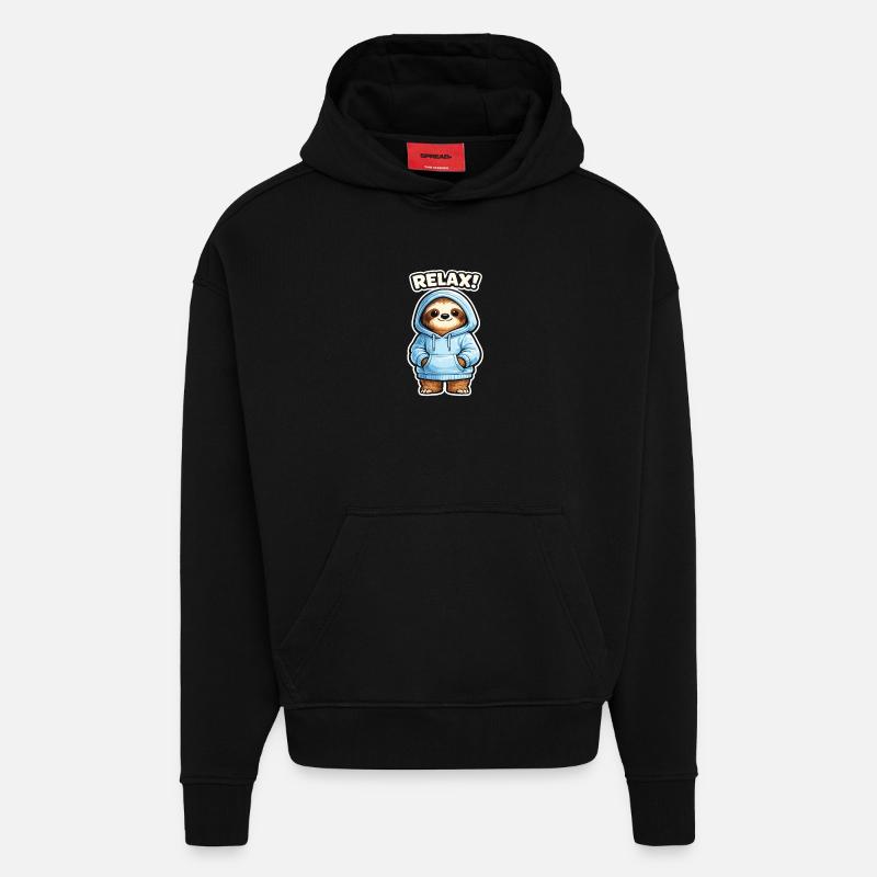 Sweat à capuche Relax Sloth - Sweat à capuche bio épais oversize fabriqué en UE - SOLID BLACK
