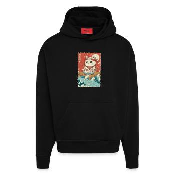 Kawaii Katze Griessbrei - Hoodie- made by SPREAD  - SOLID BLACK - Vorne