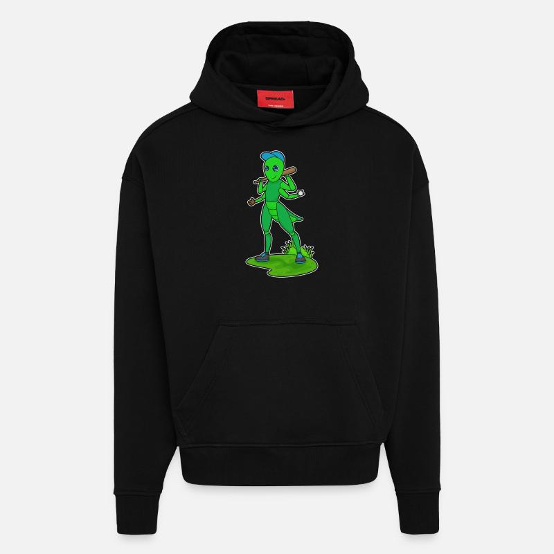 Caterpillar Baseball Batte - Sweat à capuche bio épais oversize fabriqué en UE - SOLID BLACK