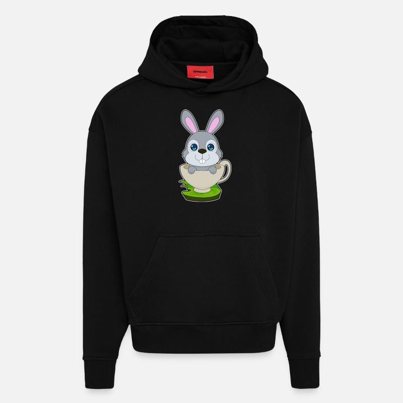 Mug lapin - Sweat à capuche bio épais oversize fabriqué en UE - SOLID BLACK