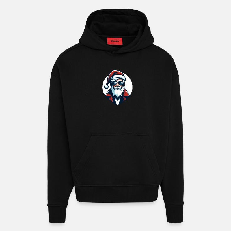 Père Noël Hipster - Noël Chic - Sweat à capuche bio épais oversize fabriqué en UE - SOLID BLACK