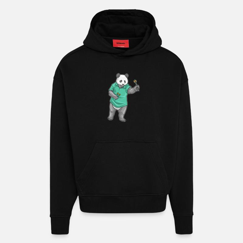 Panda Dart Dartpfeil - Sweat à capuche bio épais oversize fabriqué en UE - SOLID BLACK