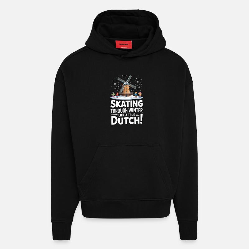 Skating Through Winter Like a True Dutch - Hoodie- made by SPREAD  - SOLID BLACK