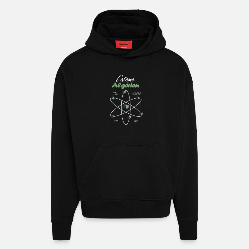 L'Atome Algérien Drapeau Algérie Science - Sweat à capuche bio épais oversize fabriqué en UE - SOLID BLACK