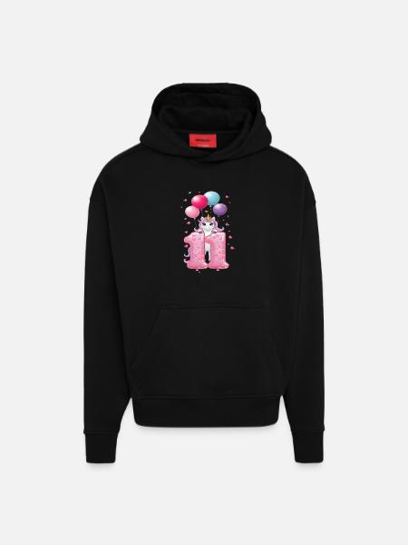 11 ans de Fille Mignonne Licorne 11e anniversaire - Sweat à capuche bio épais oversize fabriqué en UE - SOLID BLACK
