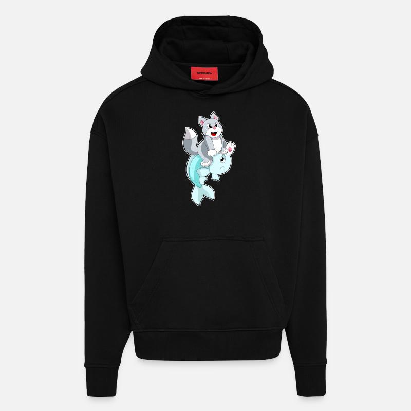 Poisson-chat - Sweat à capuche bio épais oversize fabriqué en UE - SOLID BLACK