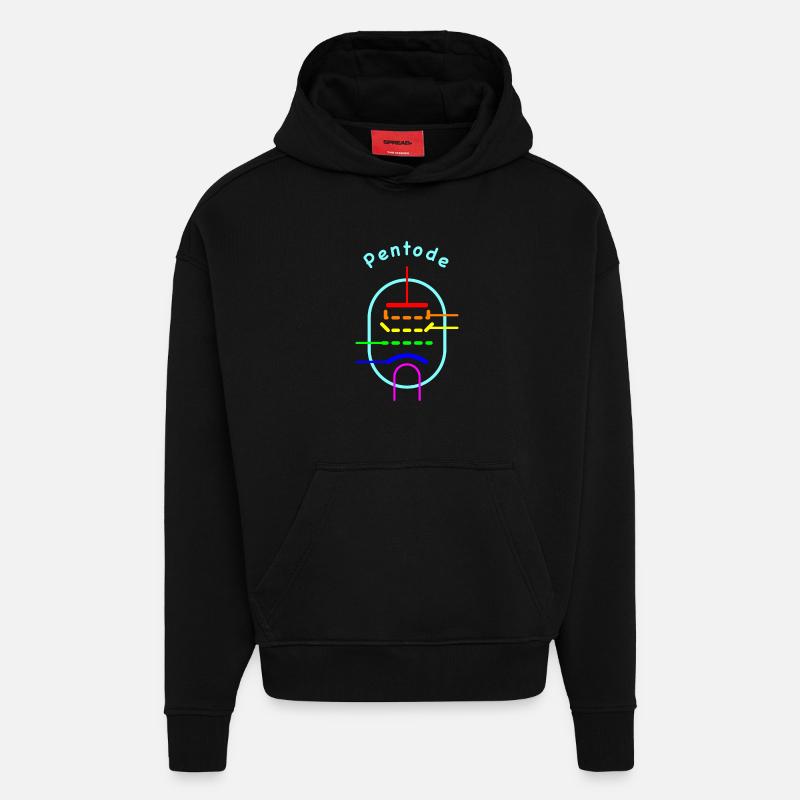 Pentode arc-en-ciel - Icône de tube à vide - Sweat à capuche bio épais oversize fabriqué en UE - SOLID BLACK