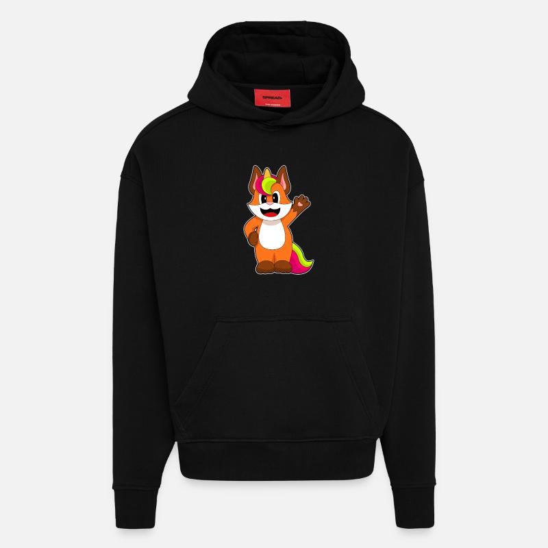 Licorne renard - Sweat à capuche bio épais oversize fabriqué en UE - SOLID BLACK