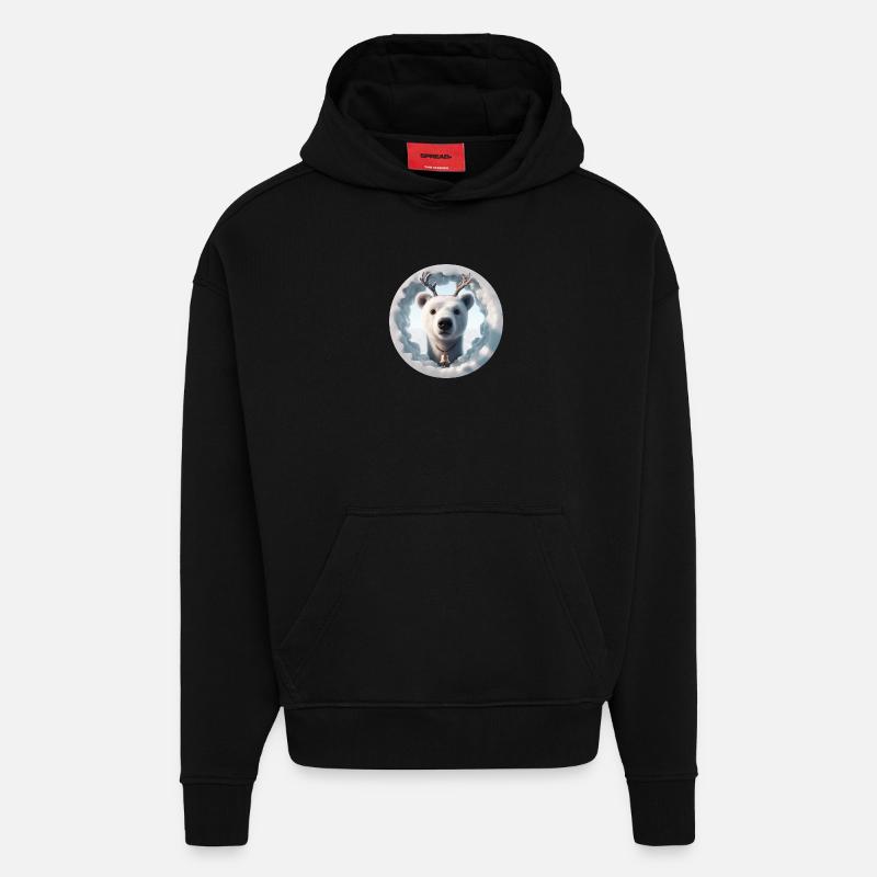 Rentier Kopf schaut durch Eis - Hoodie- made by SPREAD - SOLID BLACK