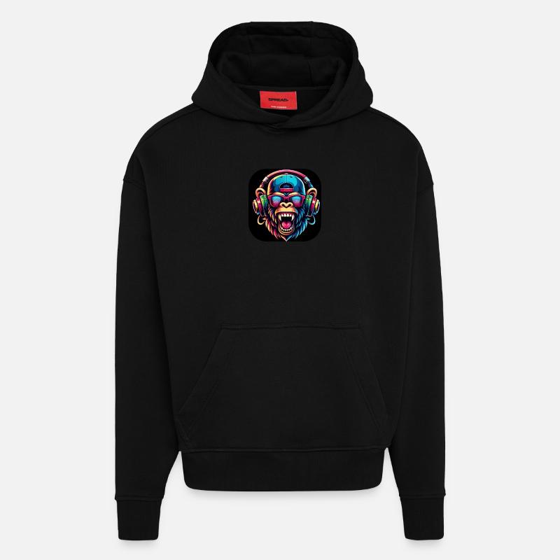 Singe Coloré Dents Rugissement Cap - Sweat à capuche bio épais oversize fabriqué en UE - SOLID BLACK