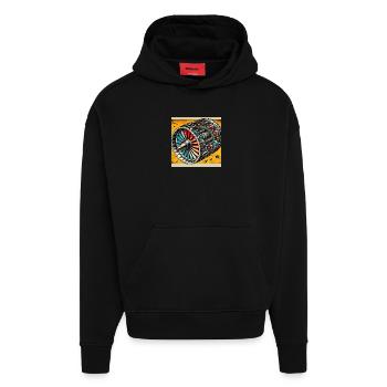 Turbine Unleashed : Bande dessinée - Turbine d’avion - Sweat à capuche bio épais oversize fabriqué en UE - SOLID BLACK - Devant