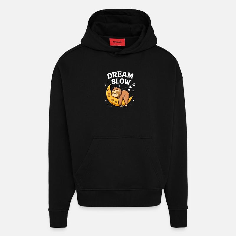 Cute sleeping sloth on moon - Hoodie- made by SPREAD - SOLID BLACK