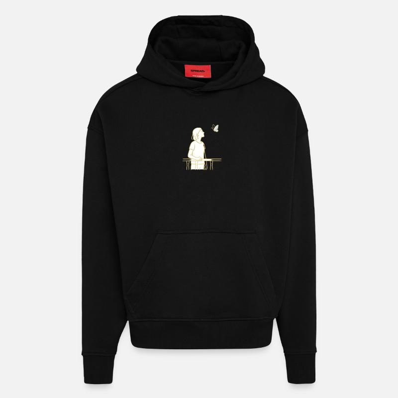 Vue du papillon - Sweat à capuche bio épais oversize fabriqué en UE - SOLID BLACK