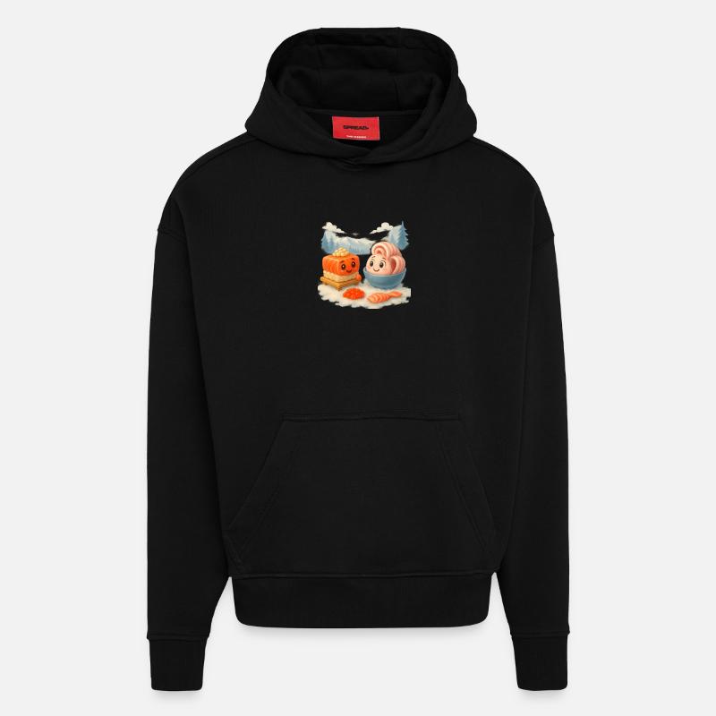 Cousins Stroganina et Sushi - Sweat à capuche bio épais oversize fabriqué en UE - SOLID BLACK