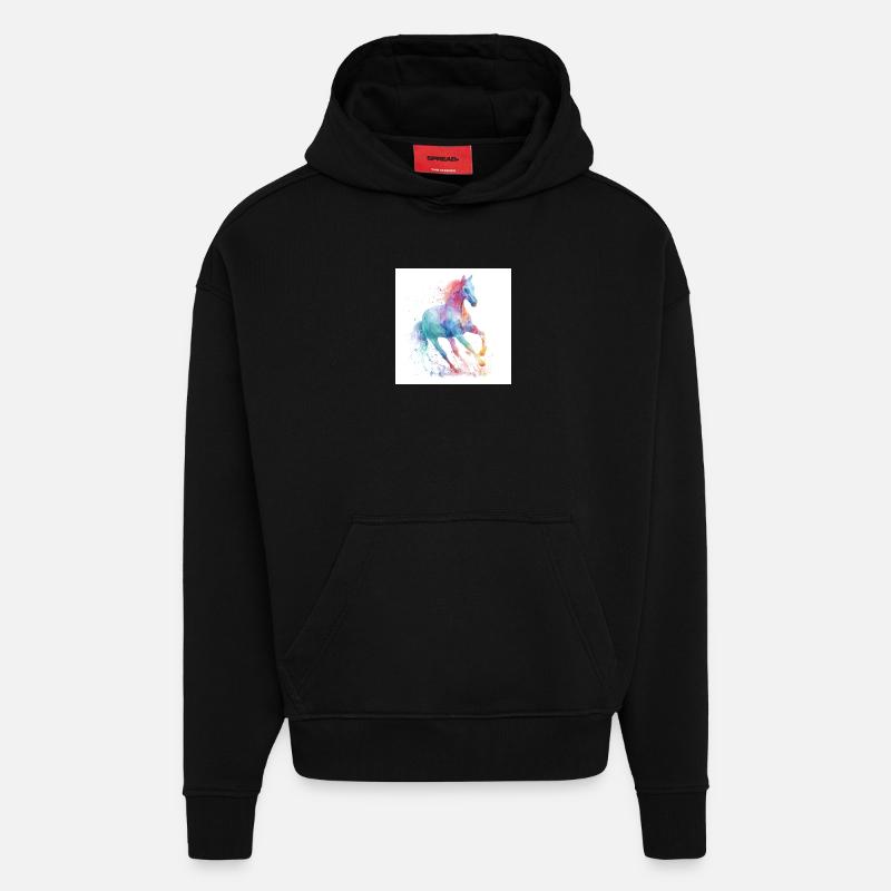 Regenbogen-Aquarellpferd - Hoodie- made by SPREAD  - SOLID BLACK