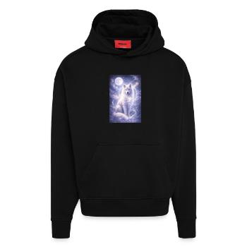 Autocollant Mystique Loup Lune Animal Fantastique Spirituel - Sweat à capuche bio épais oversize fabriqué en UE - SOLID BLACK - Devant