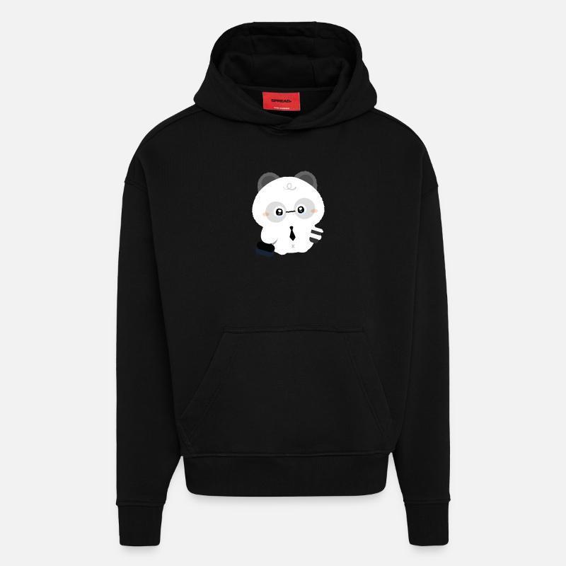 Trøtt panda - Heavyweight Oversized Organic hettegenser produsert i EU - SOLID BLACK