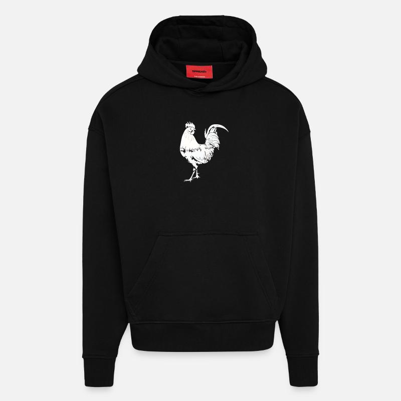Coq Poulet Coq - Sweat à capuche bio épais oversize fabriqué en UE - SOLID BLACK