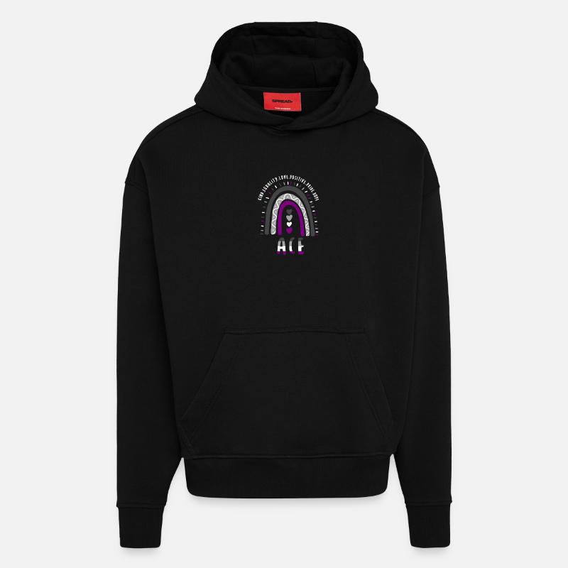 Ace Pride Boho Arc-en-ciel - Sweat à capuche bio épais oversize fabriqué en UE - SOLID BLACK