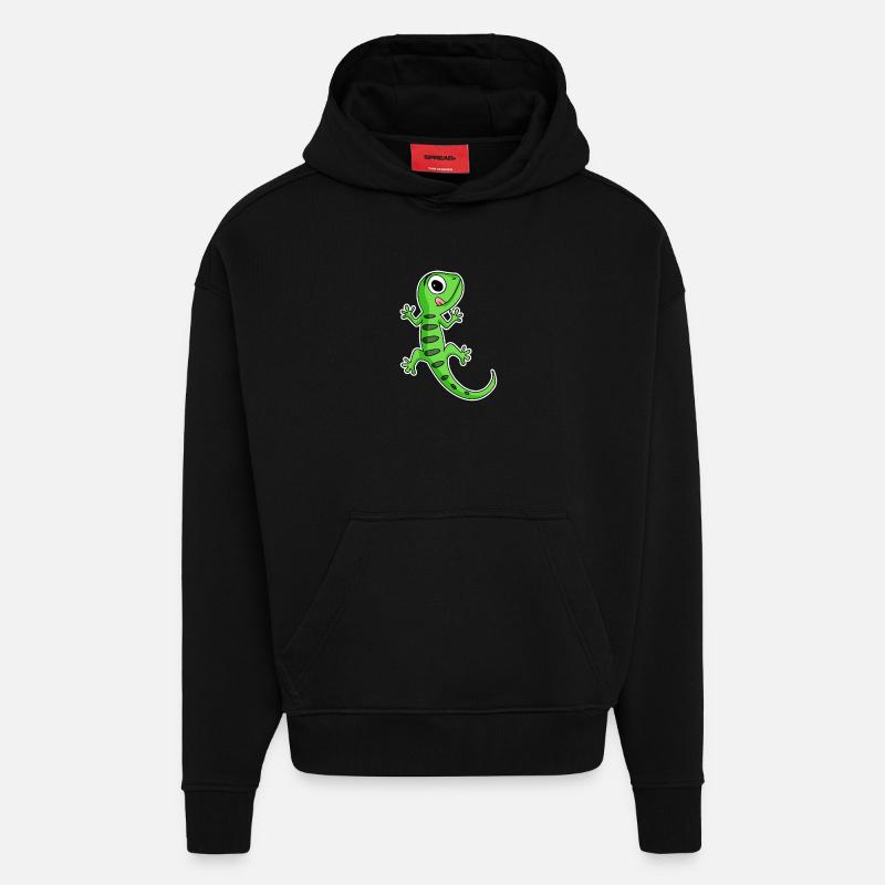 Lézard Gecko - Sweat à capuche bio épais oversize fabriqué en UE - SOLID BLACK