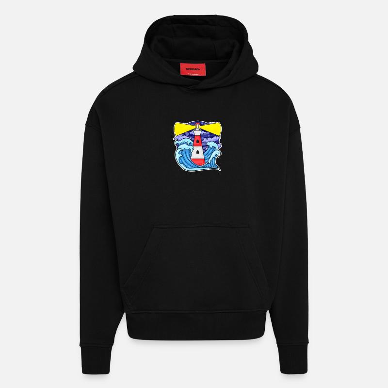 Phare Côte Mer Mer - Sweat à capuche bio épais oversize fabriqué en UE - SOLID BLACK