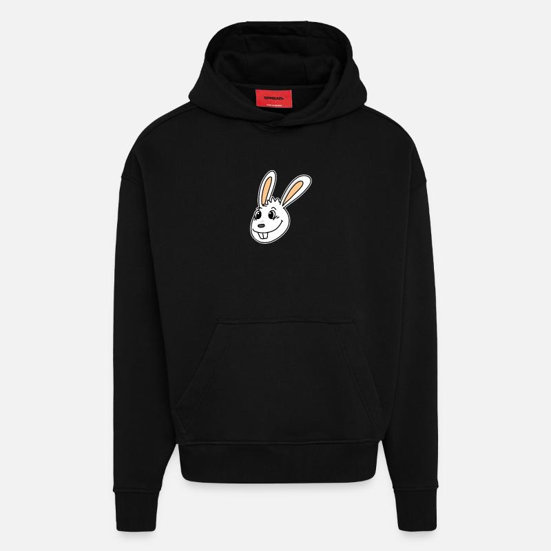 Tête de lapin Tête d’animal - Sweat à capuche bio épais oversize fabriqué en UE - SOLID BLACK
