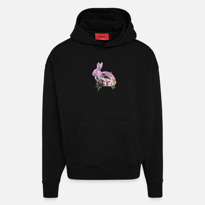 Fleurs lapin de Pâques - Sweat à capuche bio épais oversize fabriqué en UE - SOLID BLACK