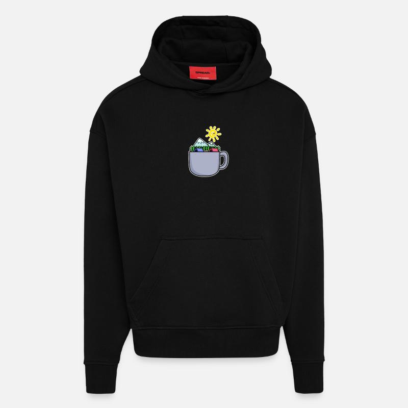 Café Mountain Mountains Summit - Sweat à capuche bio épais oversize fabriqué en UE - SOLID BLACK