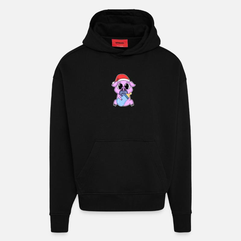 Cochon bébé Noël - Sweat à capuche bio épais oversize fabriqué en UE - SOLID BLACK
