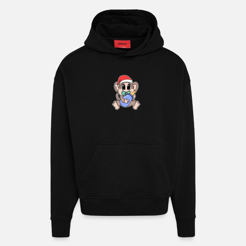 Singe bébé Noël - Sweat à capuche bio épais oversize fabriqué en UE - SOLID BLACK