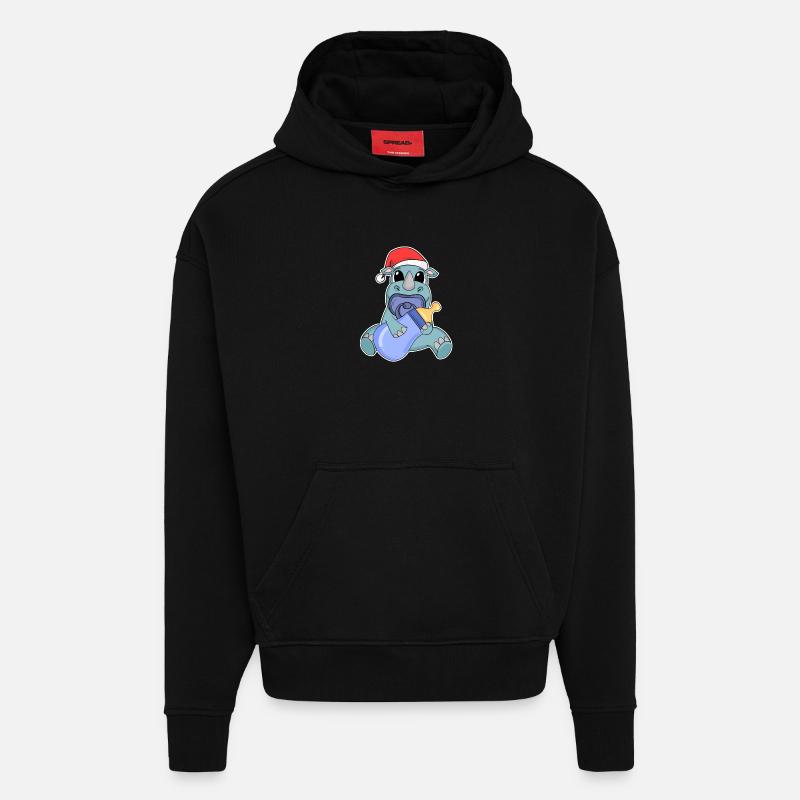 Rhinocéros bébé Noël - Sweat à capuche bio épais oversize fabriqué en UE - SOLID BLACK