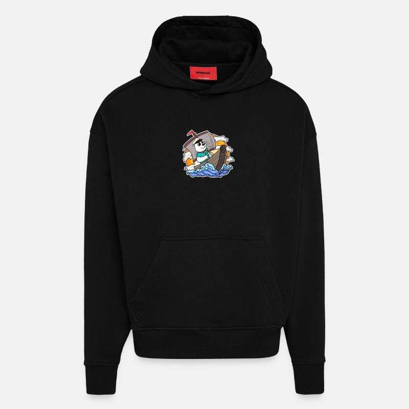 Capitaine Sailor Bear - Sweat à capuche bio épais oversize fabriqué en UE - SOLID BLACK
