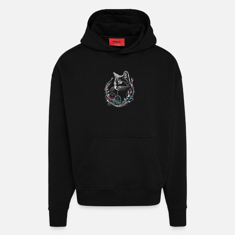 Katze Ostern Ostereier Easter Cat - Hoodie- made by SPREAD  - SOLID BLACK