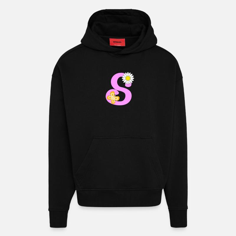Lettre S - Sweat à capuche bio épais oversize fabriqué en UE - SOLID BLACK