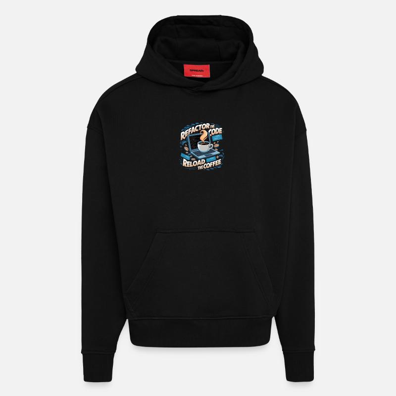 Programmers generate code from coffee - Hoodie- made by SPREAD  - SOLID BLACK