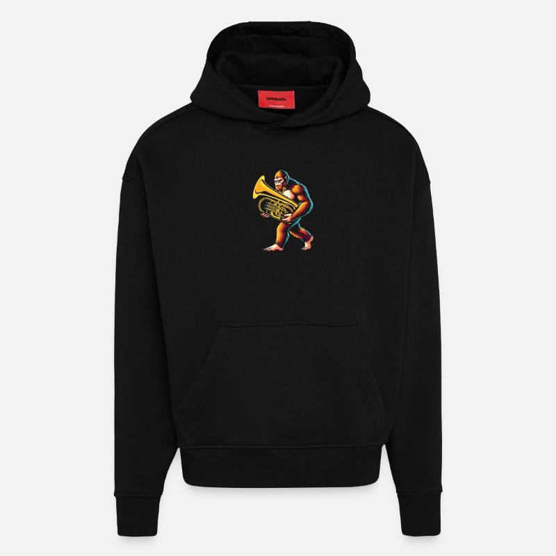 Yeti Gorilla avec euphonium - Sweat à capuche bio épais oversize fabriqué en UE - SOLID BLACK