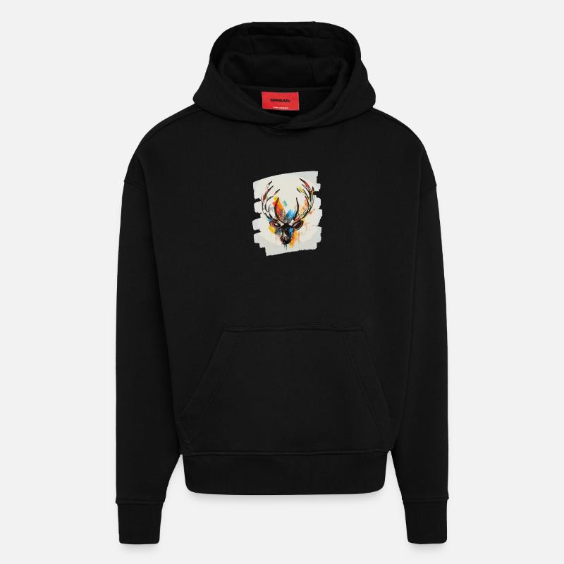 Deer with antlers - Hoodie- made by SPREAD  - SOLID BLACK