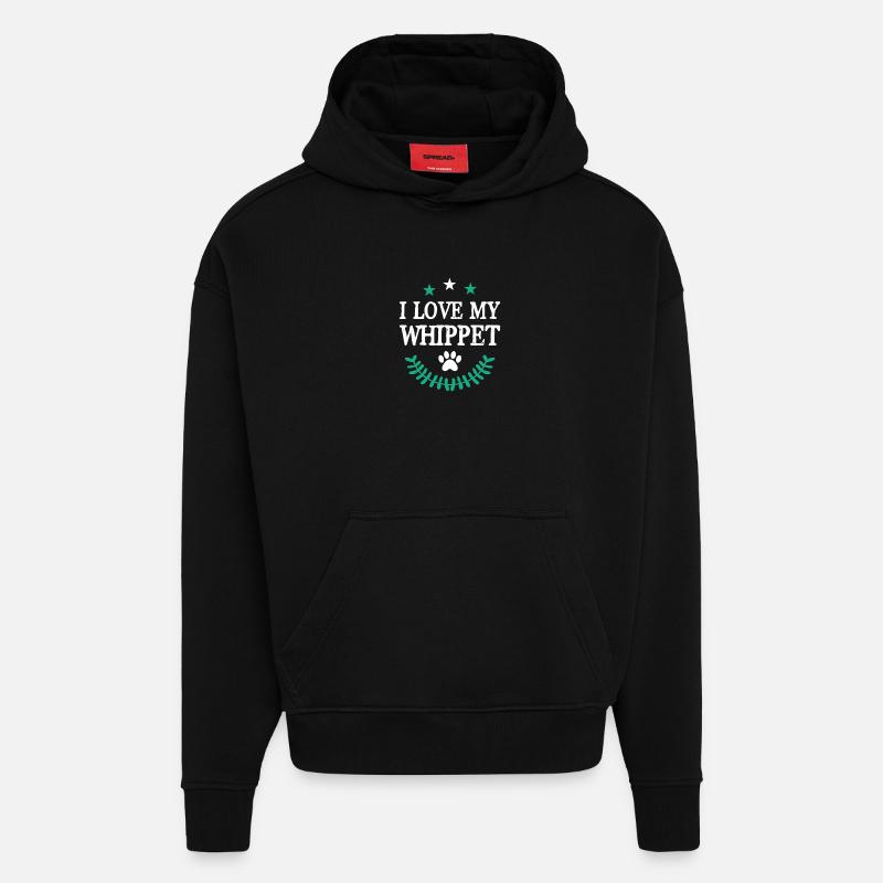 J’adore mon Whippet - Sweat à capuche bio épais oversize fabriqué en UE - SOLID BLACK