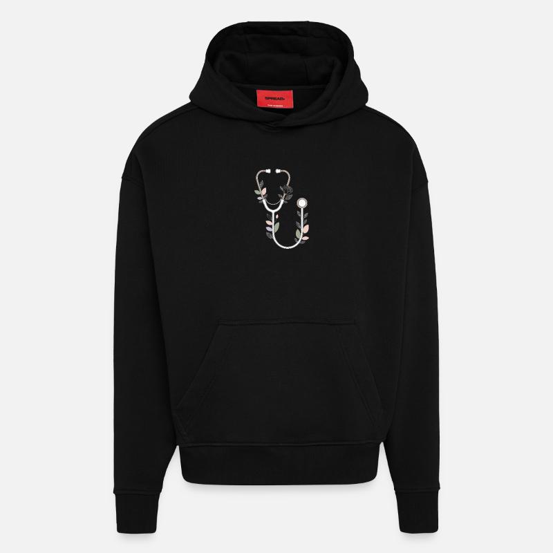 Conception de stéthoscope floral - Sweat à capuche bio épais oversize fabriqué en UE - SOLID BLACK