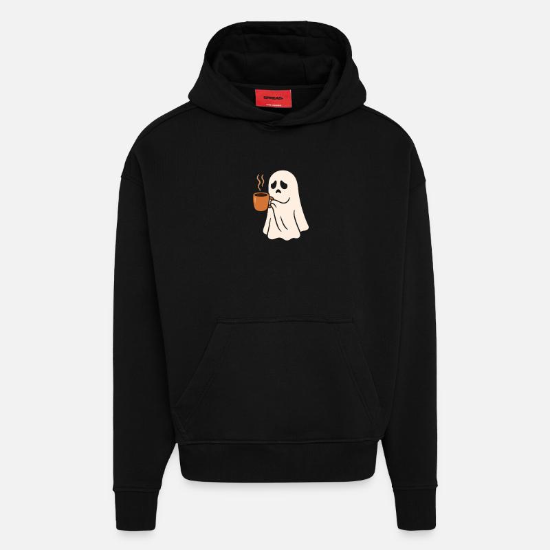 Schauriges Geist mit Kaffeetasse - Hoodie- made by SPREAD  - SOLID BLACK